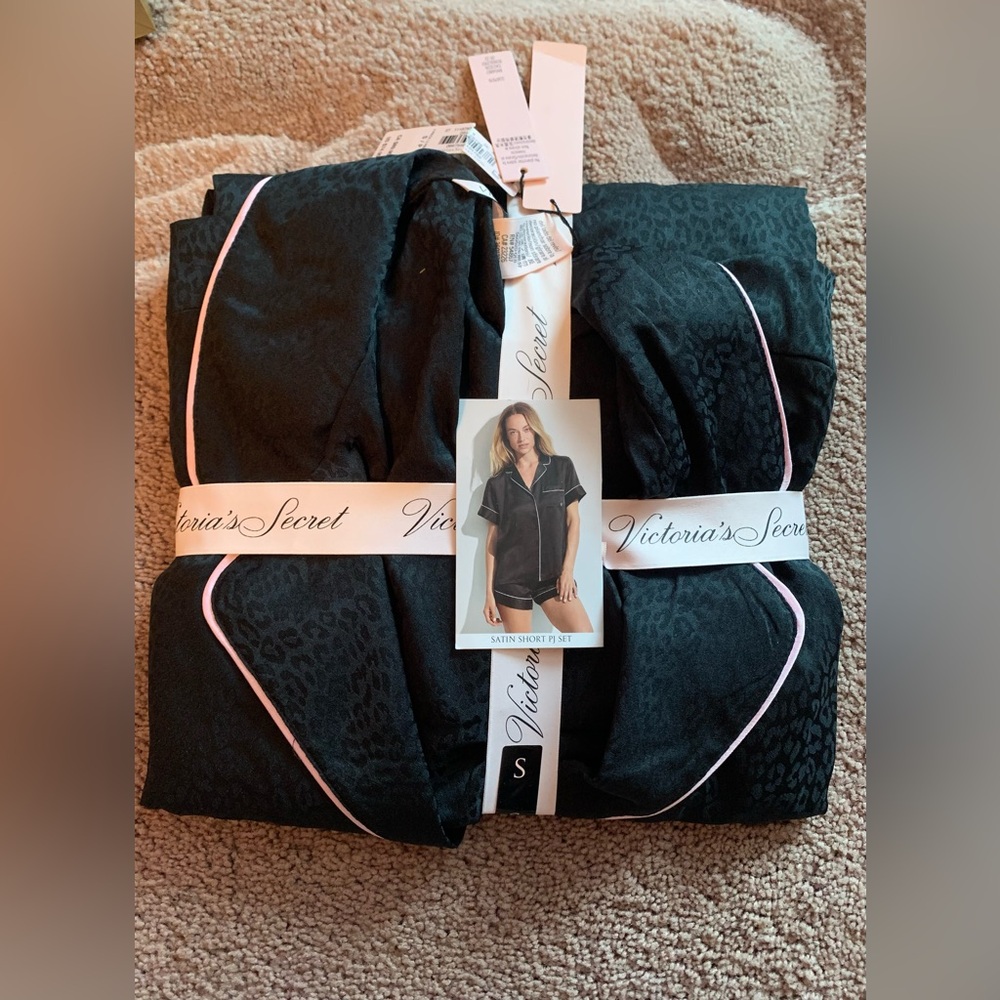 Victoria's Secret Black Leopard Satin Pajama Set